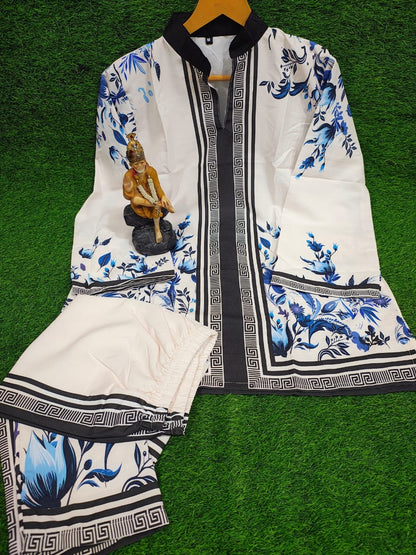 Bannisaa Grecian Garden Muslin Printed Co-ord Set - Ivory & Lavender Ensemble