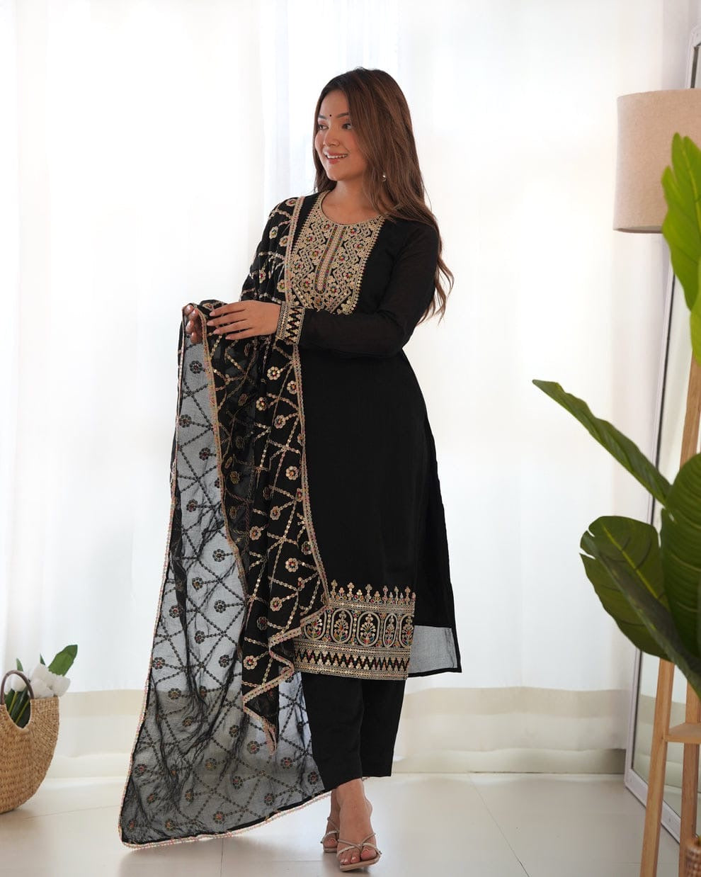 Bannisaa Black Faux Georgette Heavy Embroidered Straight Kurta Set with Dupatta (3 piece suit)