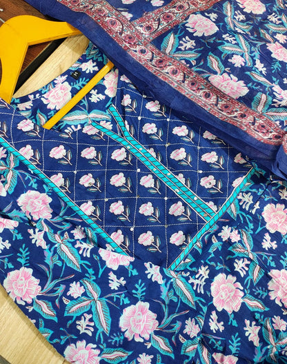 Bannisaa Ethnic Rose Garden Suit Set Collection - Royal Blue & Teal Twin Set with Golden Florals