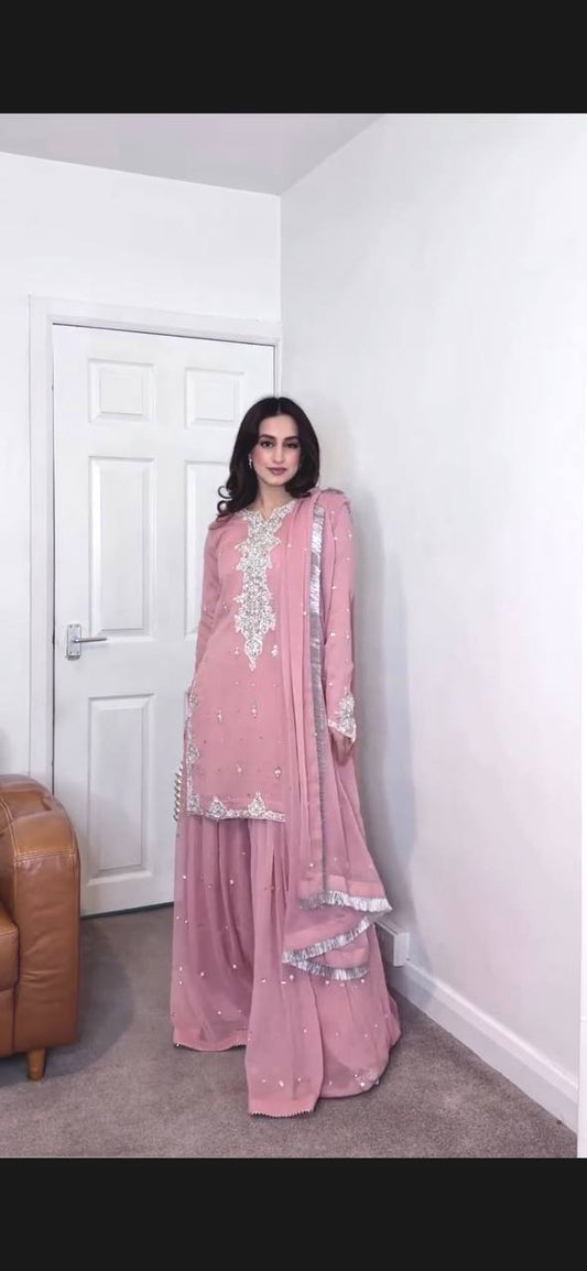 Bannisaa Embroidered Gharara Kurta Set with Flared Palazzo and Dupatta (3 piece suit)