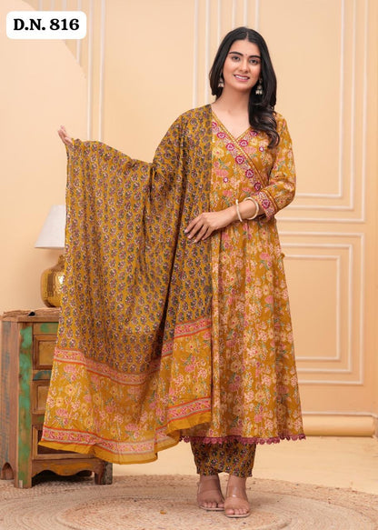 Bannisaa Navy Floral Paradise Sharara Set - Vintage Botanical with Pom-Pom Details