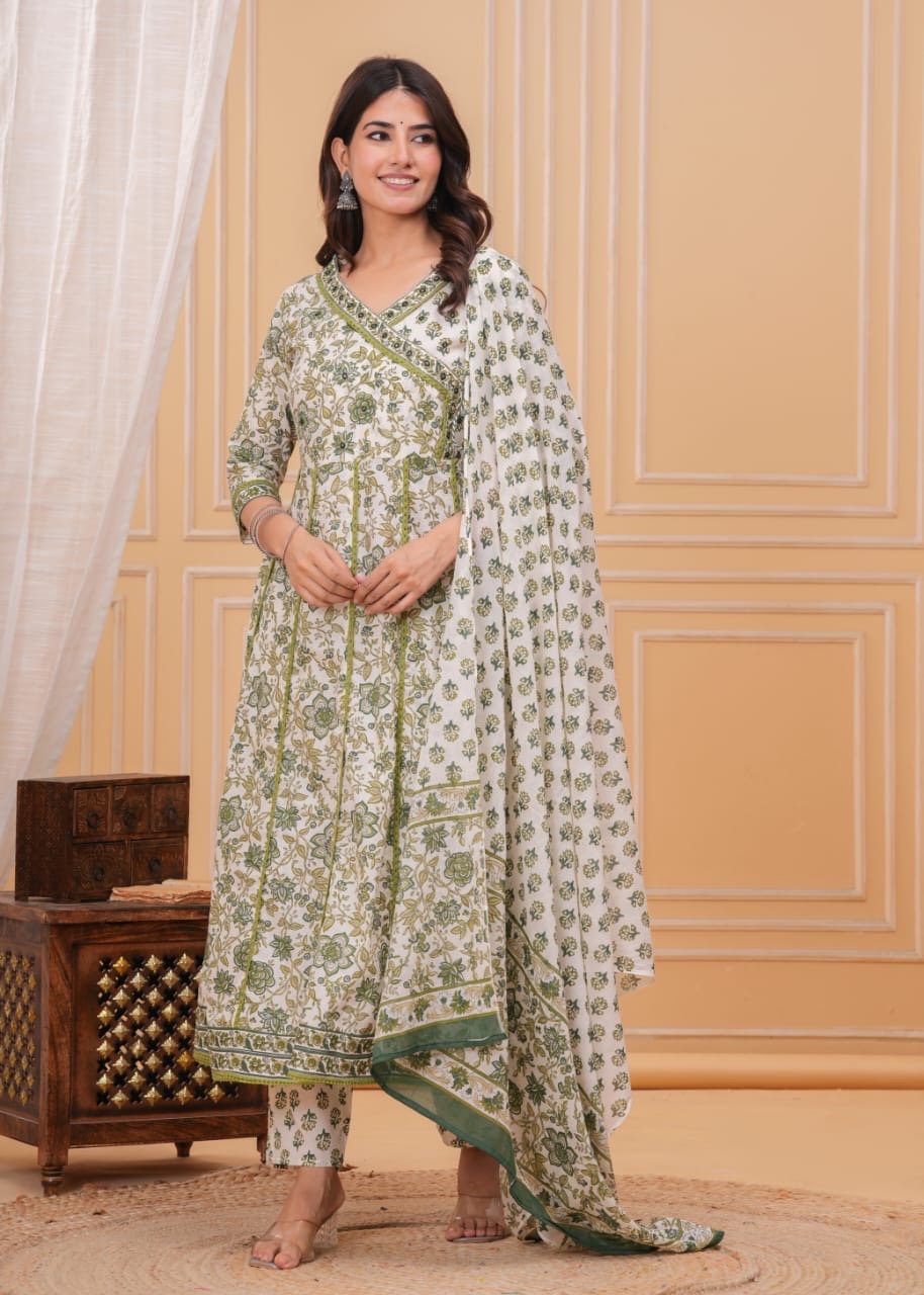 Bannisaa Printed Angrakha Kurta Set with Dupatta (3 piece suit)