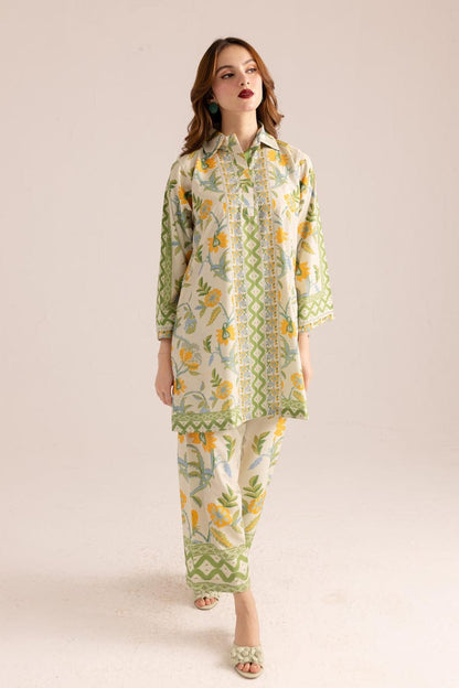 Bannisaa Sunshine Meadow Muslin Printed Co-ord Set - Fresh Green & Yellow Ensemble