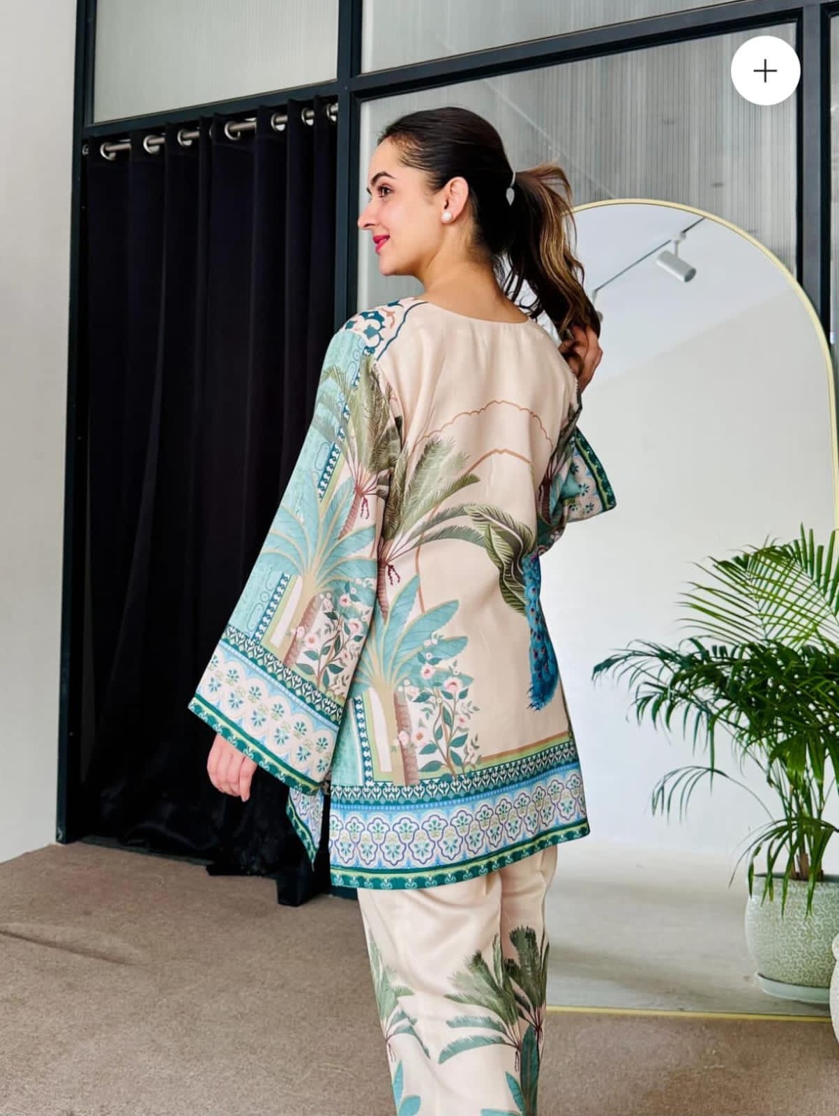 Bannisaa Tropical Paradise Muslin Printed Co-ord Set - Ivory & Turquoise Ensemble