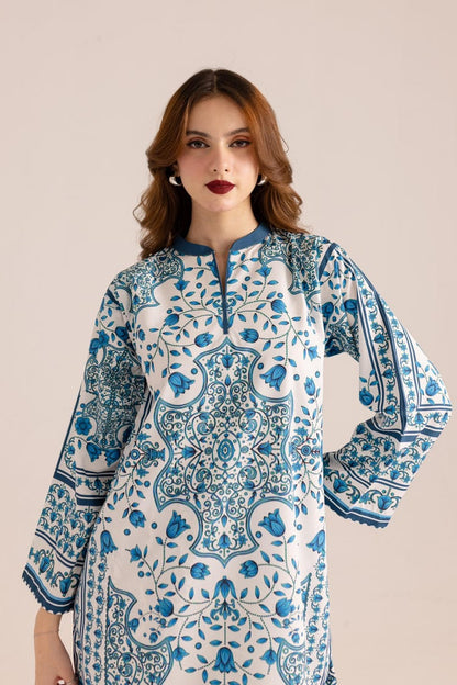 Bannisaa Celestial Blue Muslin Printed Co-ord Set - Heritage Azure & Ivory Ensemble
