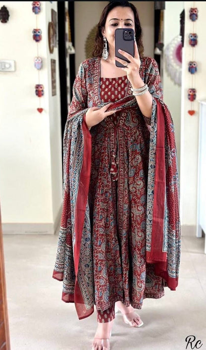 Bannisaa Heritage Mustard Ajrakh Print Anarkali Set - Traditional Block Print with Contemporary Silhouette