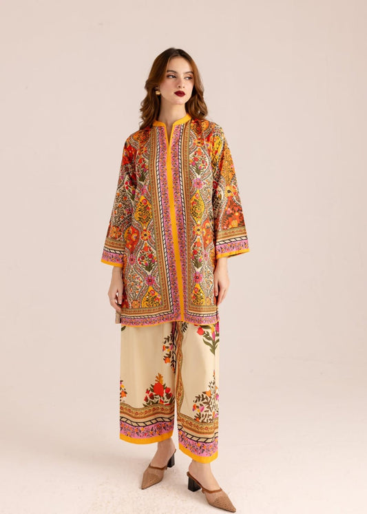 Bannisaa Regal Paisley Muslin printed Co-ord Set - Festive Orange & Gold Ensemble