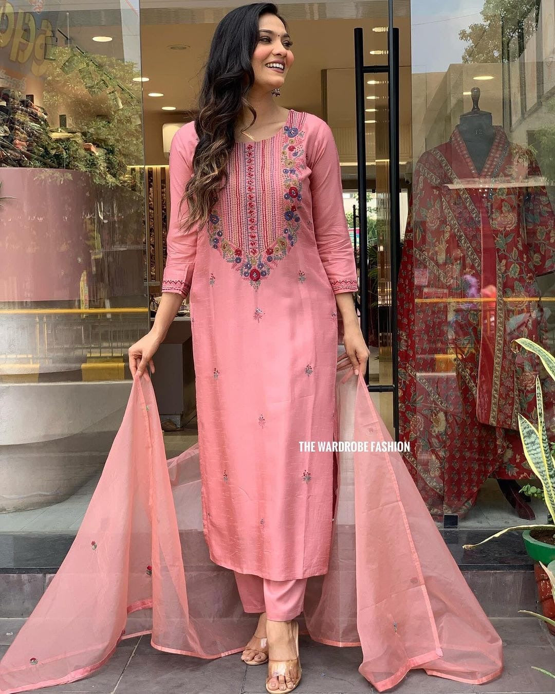 Bannisaa Chanderi silk Pink 3-Piece Kurta Set