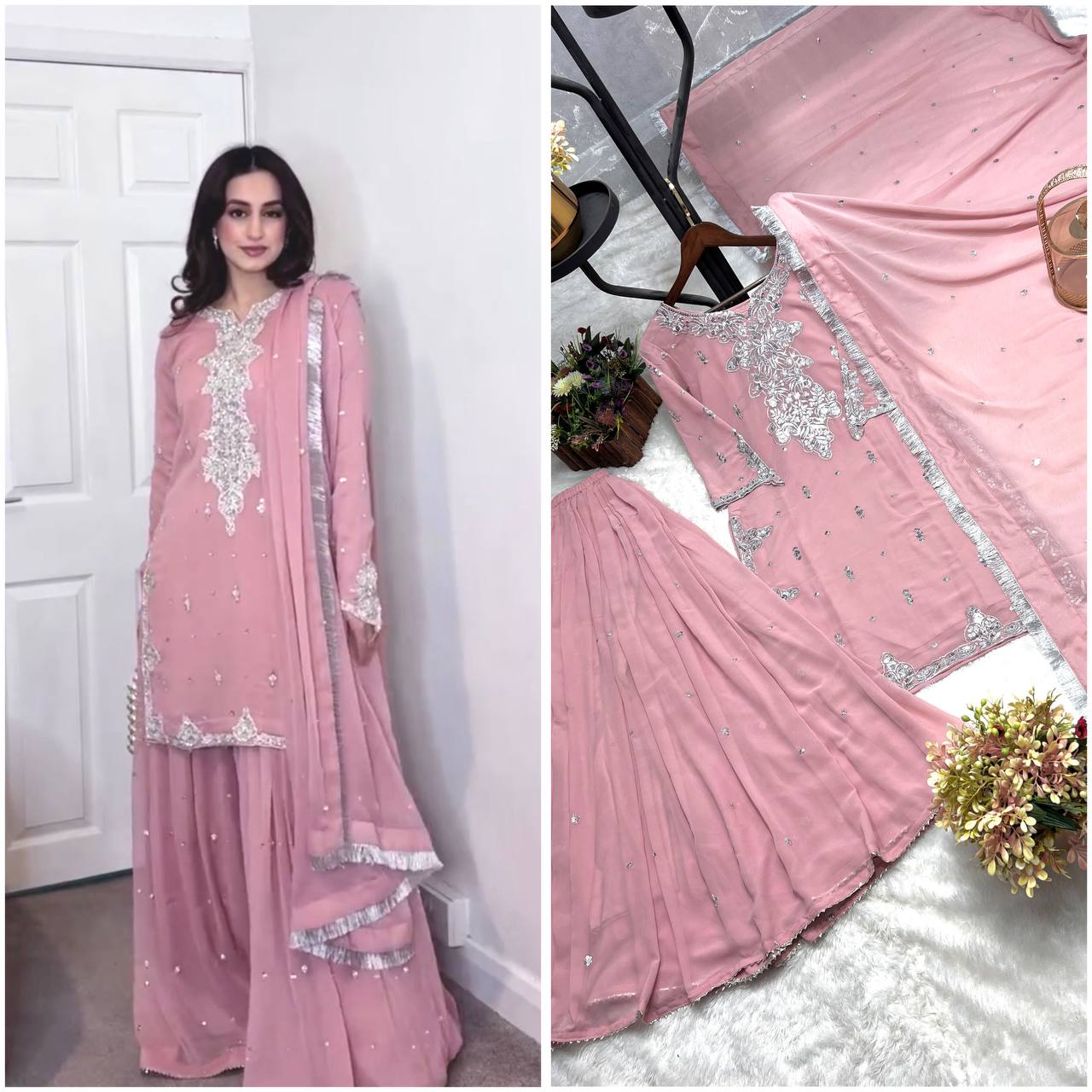Bannisaa Embroidered Gharara Kurta Set with Flared Palazzo and Dupatta (3 piece suit)