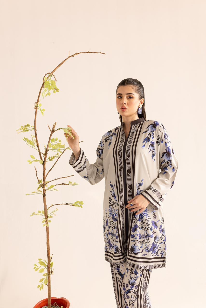 Bannisaa Grecian Garden Muslin Printed Co-ord Set - Ivory & Lavender Ensemble