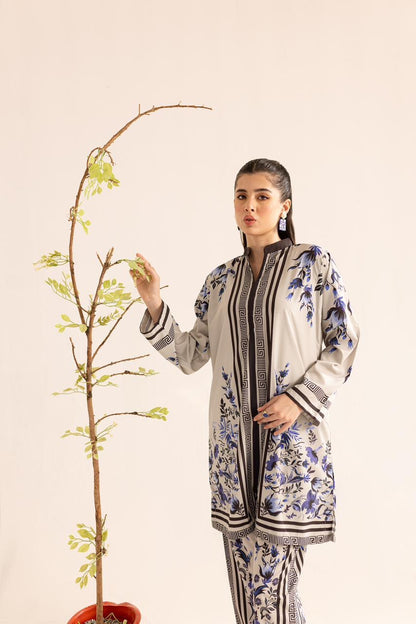 Bannisaa Grecian Garden Muslin Printed Co-ord Set - Ivory & Lavender Ensemble