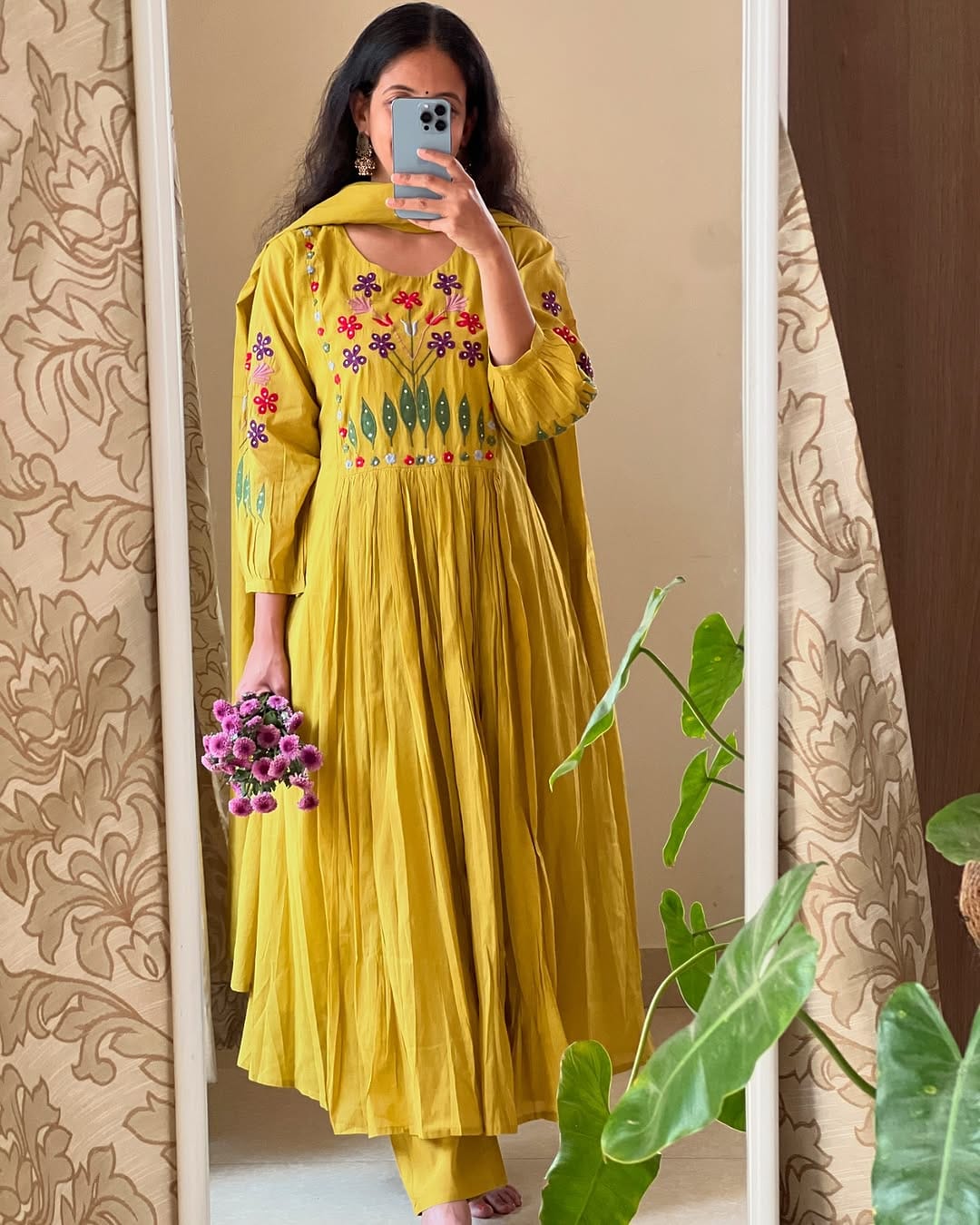 Bannisaa Sunshine Blossom Anarkali Set - Vibrant Florals with Multicolor Embroidered Yoke