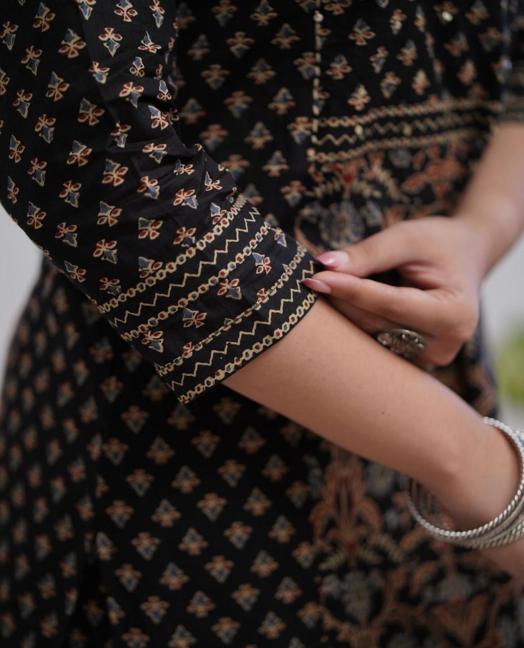 Bannisaa Crimson Heritage Block Print Suit Set - Traditional Ajrakh with Golden Geometric Motifs