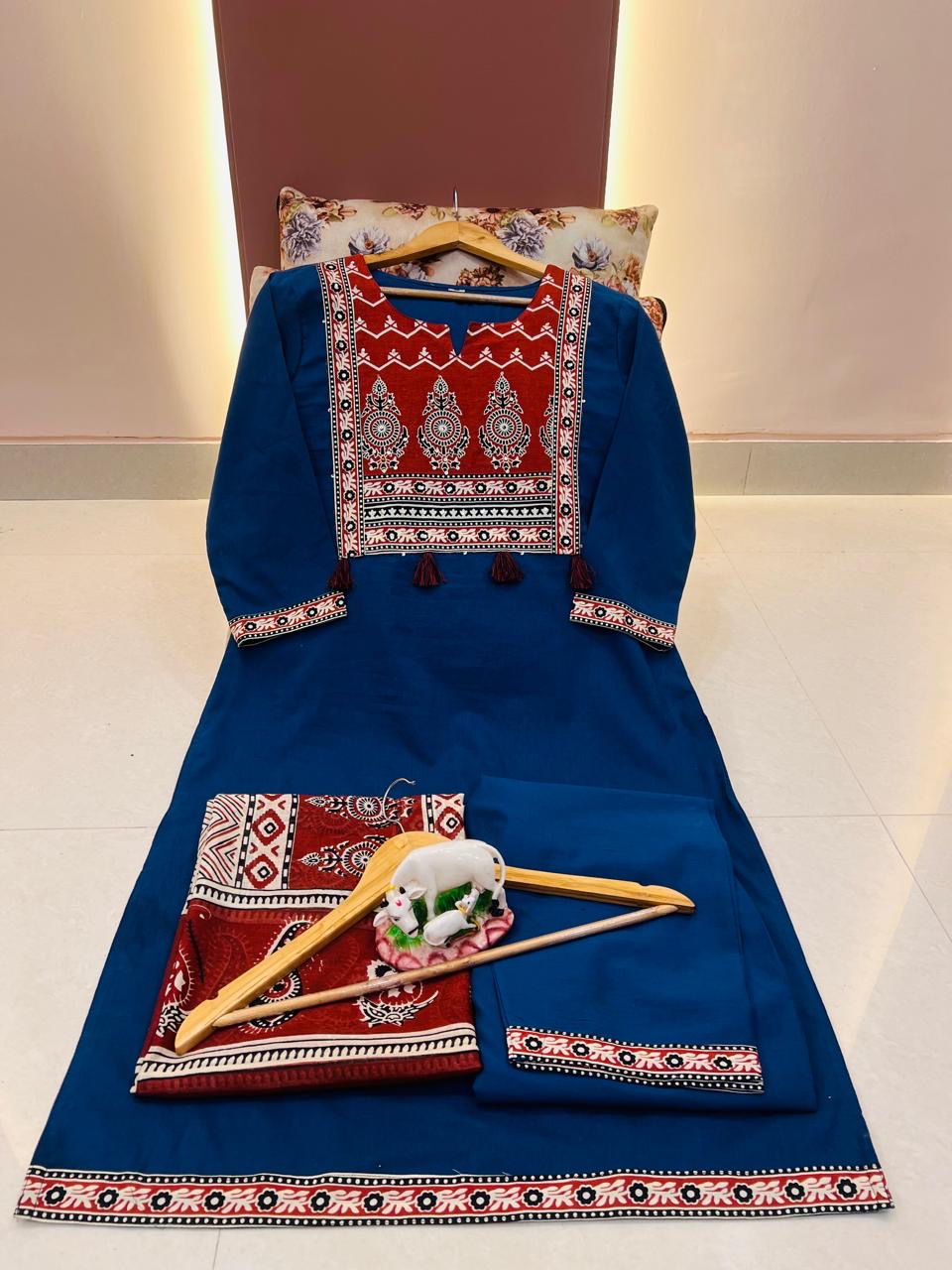 Bannisaa Classic Salwar Suit with Ajrakh Print Dupatta - Traditional Comfort Wear (3 piece suit)