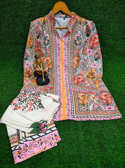 Bannisaa Regal Paisley Muslin printed Co-ord Set - Festive Orange & Gold Ensemble