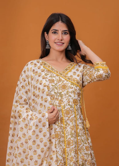 Bannisaa Printed Angrakha Kurta Set with Dupatta (3 piece suit)