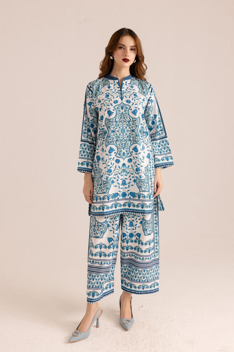 Bannisaa Celestial Blue Muslin Printed Co-ord Set - Heritage Azure & Ivory Ensemble