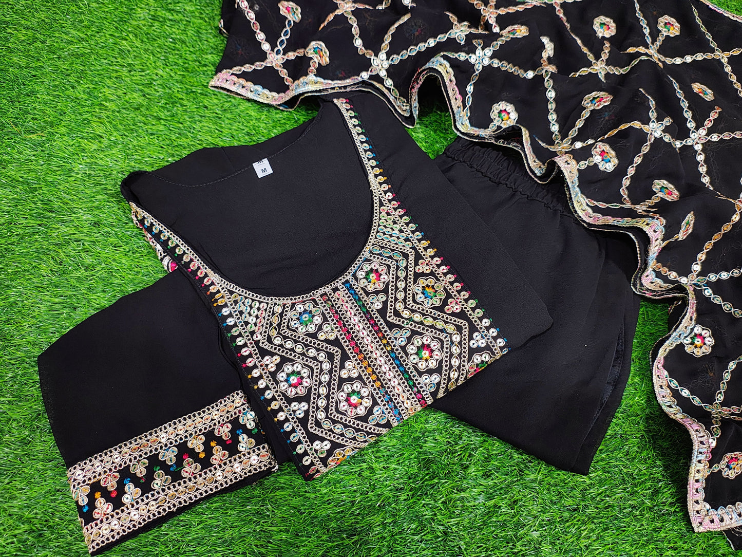 Bannisaa Black Faux Georgette Heavy Embroidered Straight Kurta Set with Dupatta (3 piece suit)
