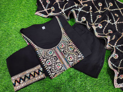 Bannisaa Black Faux Georgette Heavy Embroidered Straight Kurta Set with Dupatta (3 piece suit)