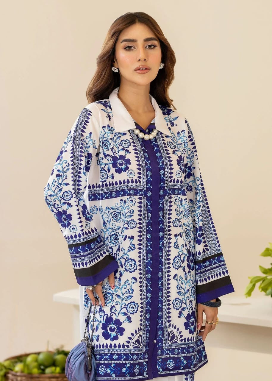 Bannisaa Azure Bloom Muslin Printed Co-ord Set - Classic Blue & White Ensemble