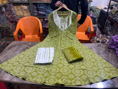 Bannisaa Lavender Bliss Pure Cotton 3-Piece Anarkali Suit Set with Dupatta