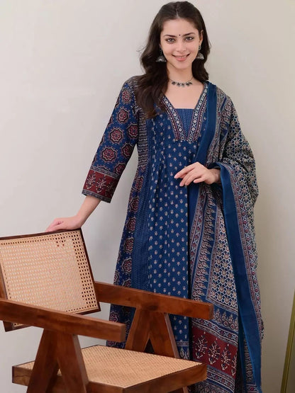 Bannisaa Block Print Palazzo Kurta Set with Dupatta (3 piece suit)