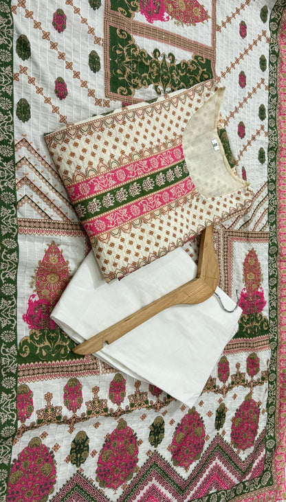 Bannisaa Ivory Luxury Lawn Suit Set - Traditional Block Print with Intricate Embroidered Details