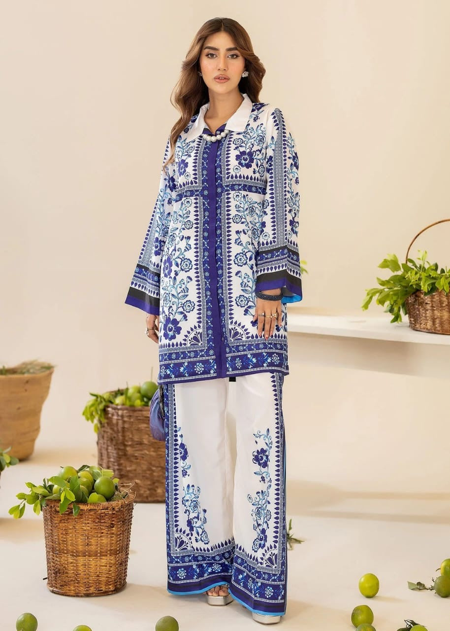 Bannisaa Azure Bloom Muslin Printed Co-ord Set - Classic Blue & White Ensemble