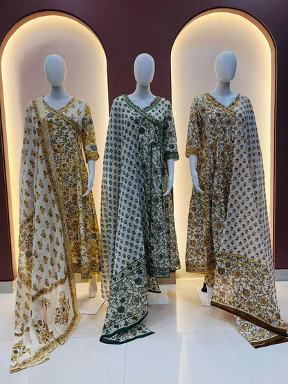 Bannisaa Printed Angrakha Kurta Set with Dupatta (3 piece suit)
