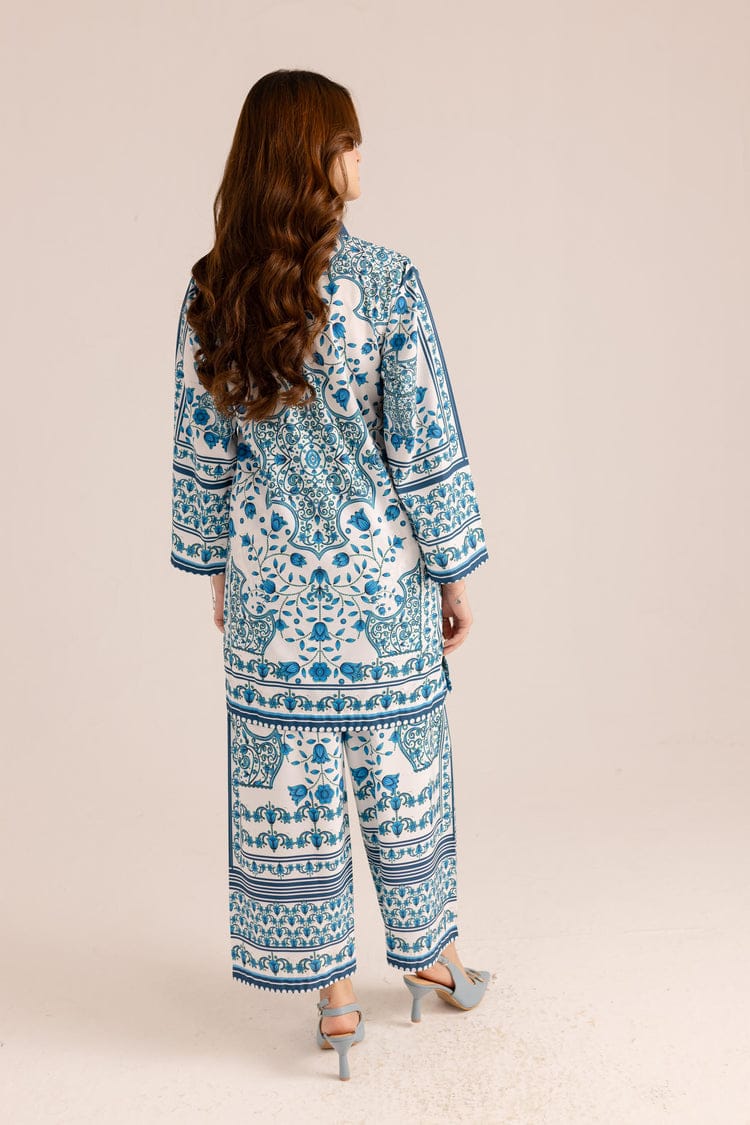 Bannisaa Celestial Blue Muslin Printed Co-ord Set - Heritage Azure & Ivory Ensemble