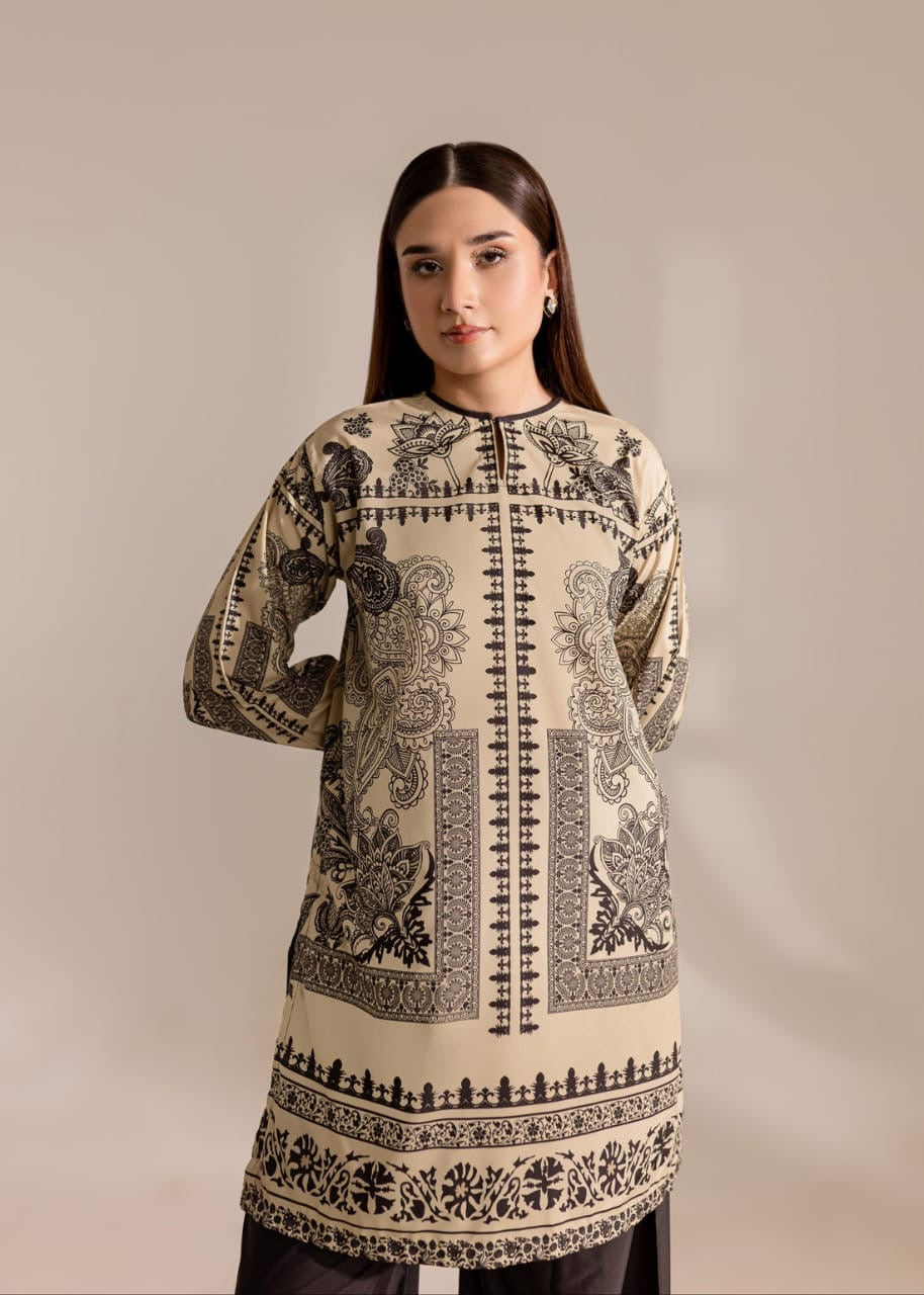 Bannisaa Heritage Noir Muslin Printed Co-ord Set - Classic Black & Beige Ensemble