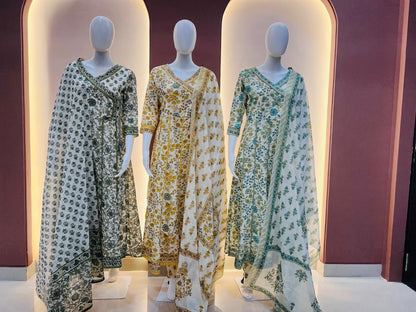 Bannisaa Printed Angrakha Kurta Set with Dupatta (3 piece suit)
