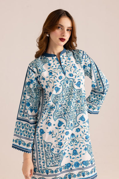Bannisaa Celestial Blue Muslin Printed Co-ord Set - Heritage Azure & Ivory Ensemble