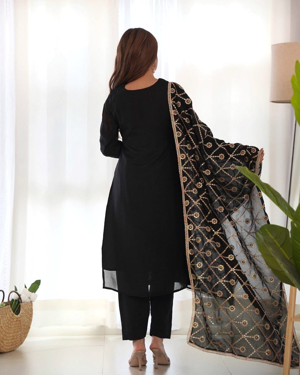 Bannisaa Black Faux Georgette Heavy Embroidered Straight Kurta Set with Dupatta (3 piece suit)