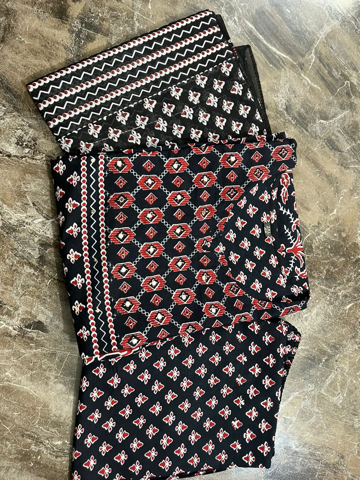 Bannisaa Crimson Heritage Block Print Suit Set - Traditional Ajrakh with Golden Geometric Motifs