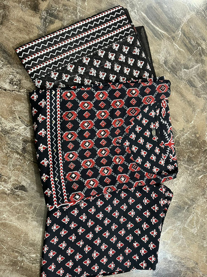 Bannisaa Crimson Heritage Block Print Suit Set - Traditional Ajrakh with Golden Geometric Motifs