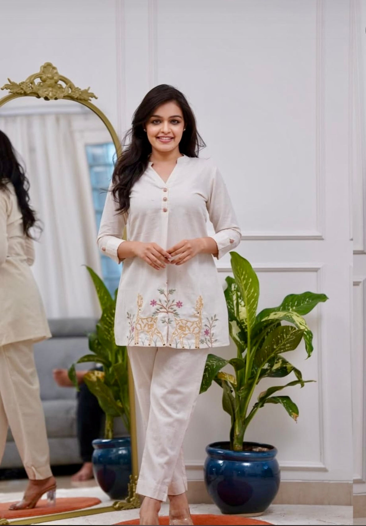 Bannisaa Ivory Embroidered Short Kurta Set