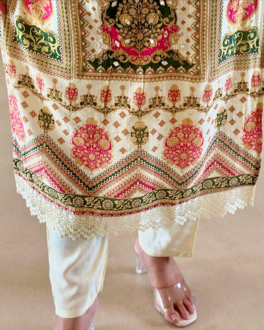 Bannisaa Ivory Luxury Lawn Suit Set - Traditional Block Print with Intricate Embroidered Details