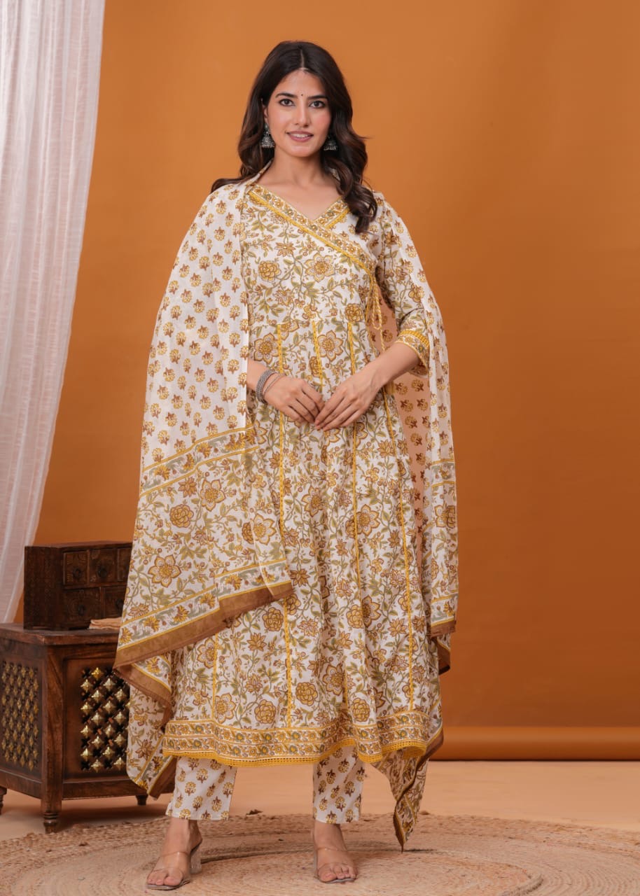 Bannisaa Printed Angrakha Kurta Set with Dupatta (3 piece suit)