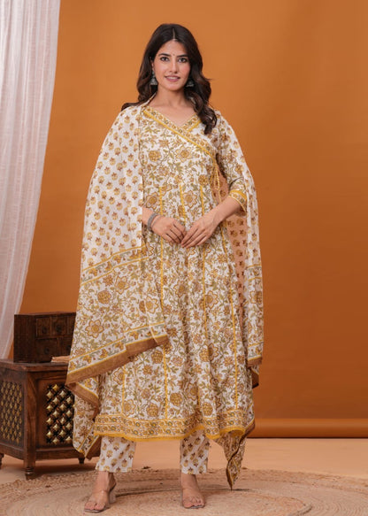 Bannisaa Printed Angrakha Kurta Set with Dupatta (3 piece suit)