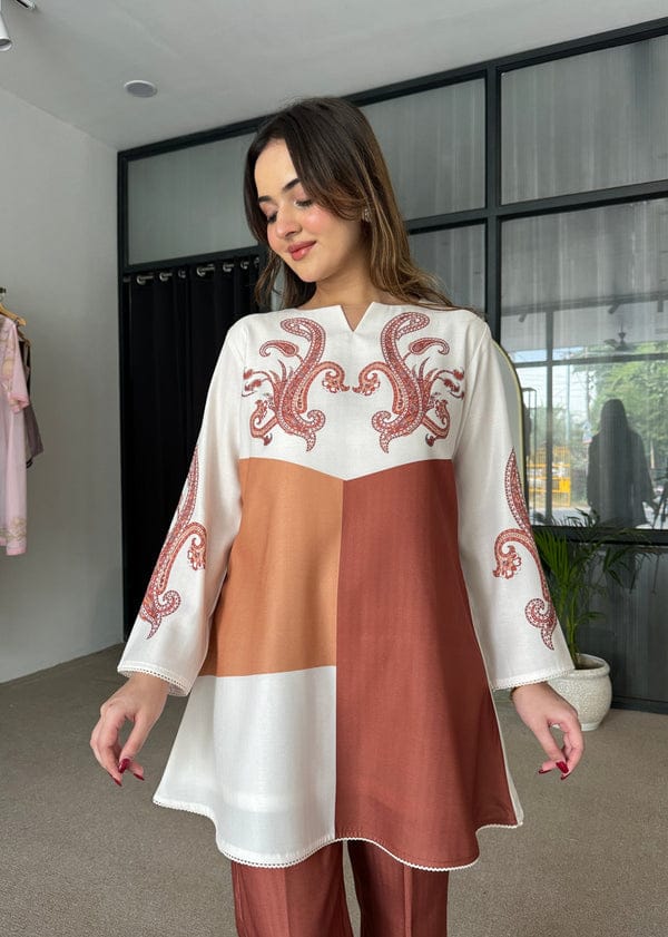 Bannisaa Terra Paisley Contemporary Co-ord Set - Modern Rust & Ivory Ensemble