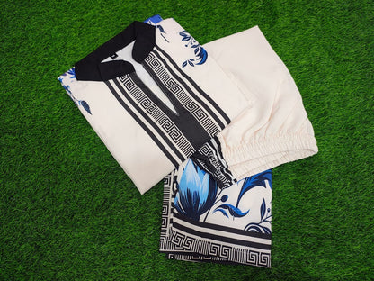 Bannisaa Grecian Garden Muslin Printed Co-ord Set - Ivory & Lavender Ensemble