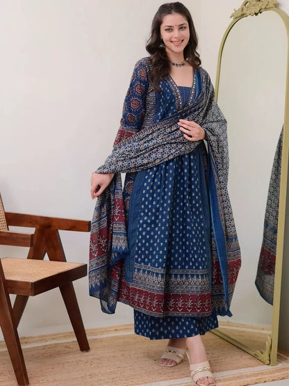 Bannisaa Block Print Palazzo Kurta Set with Dupatta (3 piece suit)