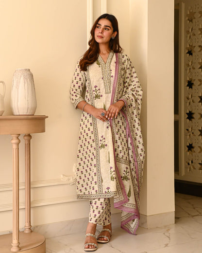 Bannisaa Ivory Bloom Garden Suit Set - Delicate Florals with Rose Gold Embellishments
