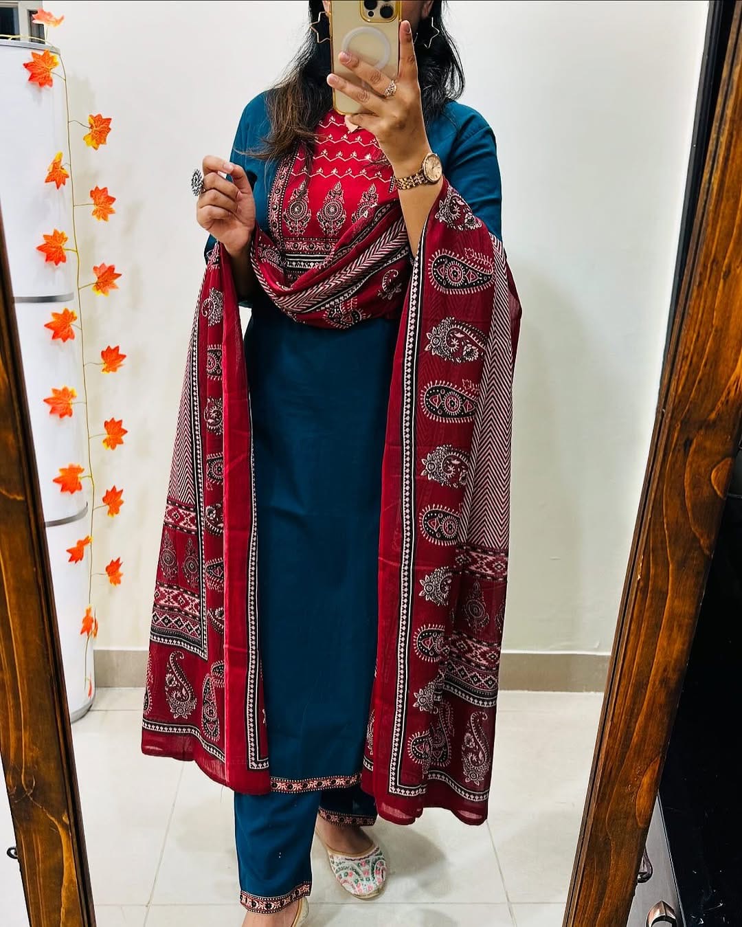 Bannisaa Classic Salwar Suit with Ajrakh Print Dupatta - Traditional Comfort Wear (3 piece suit)