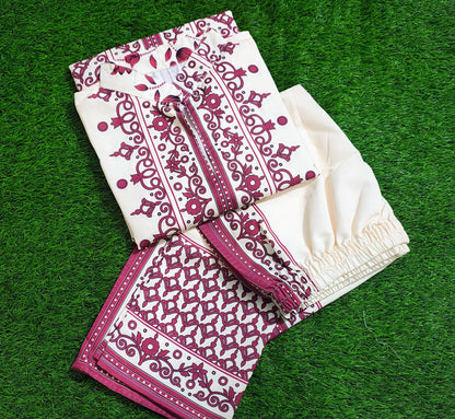 Bannisaa Heritage Bloom Muslin Printed Co-ord Set - Cream & Burgundy Ensemble