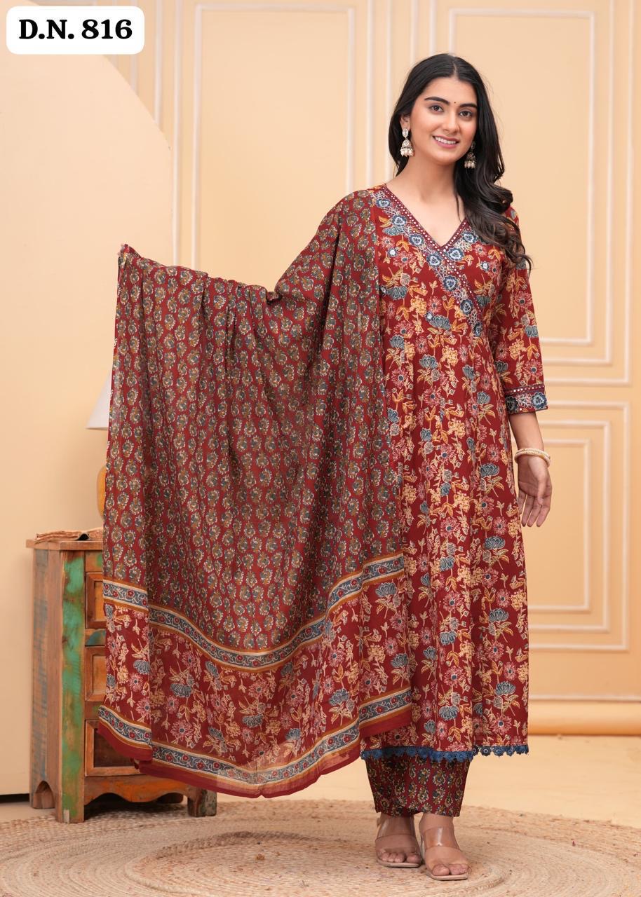 Bannisaa Navy Floral Paradise Sharara Set - Vintage Botanical with Pom-Pom Details