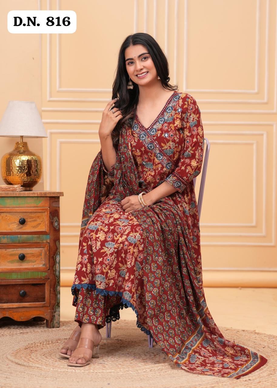 Bannisaa Navy Floral Paradise Sharara Set - Vintage Botanical with Pom-Pom Details