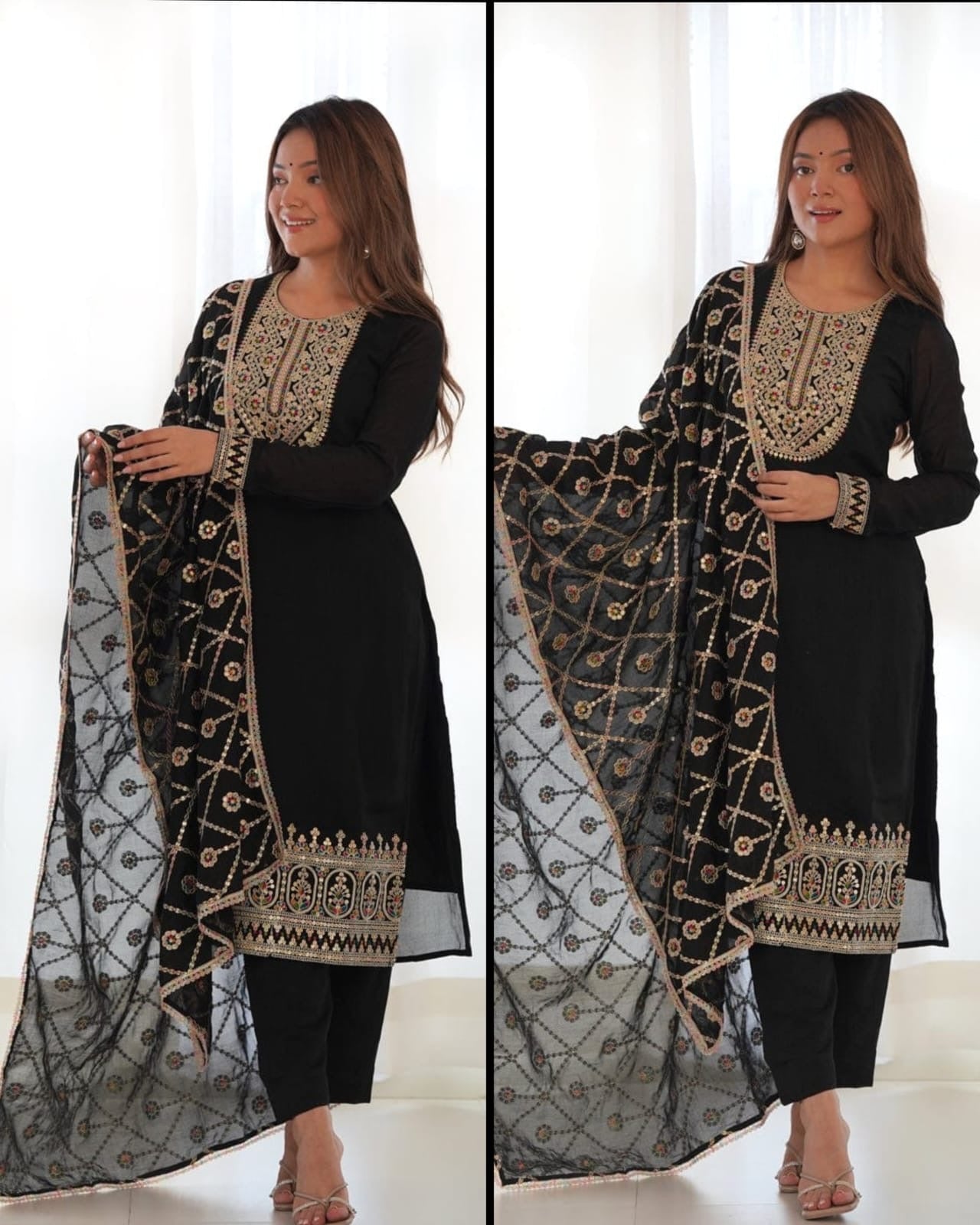 Bannisaa Black Faux Georgette Heavy Embroidered Straight Kurta Set with Dupatta (3 piece suit)