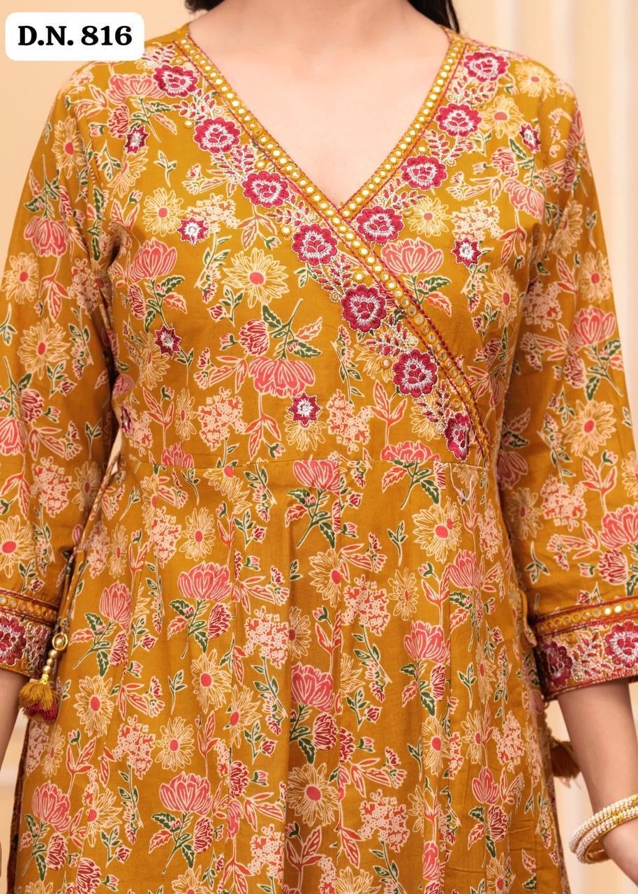 Bannisaa Navy Floral Paradise Sharara Set - Vintage Botanical with Pom-Pom Details